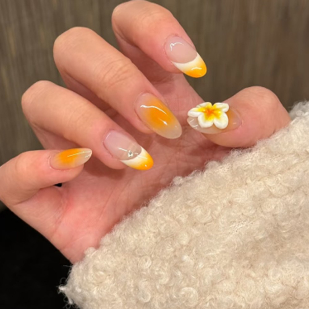 Nail Art Yellow - 24pcs Press on Nails Medium Almond