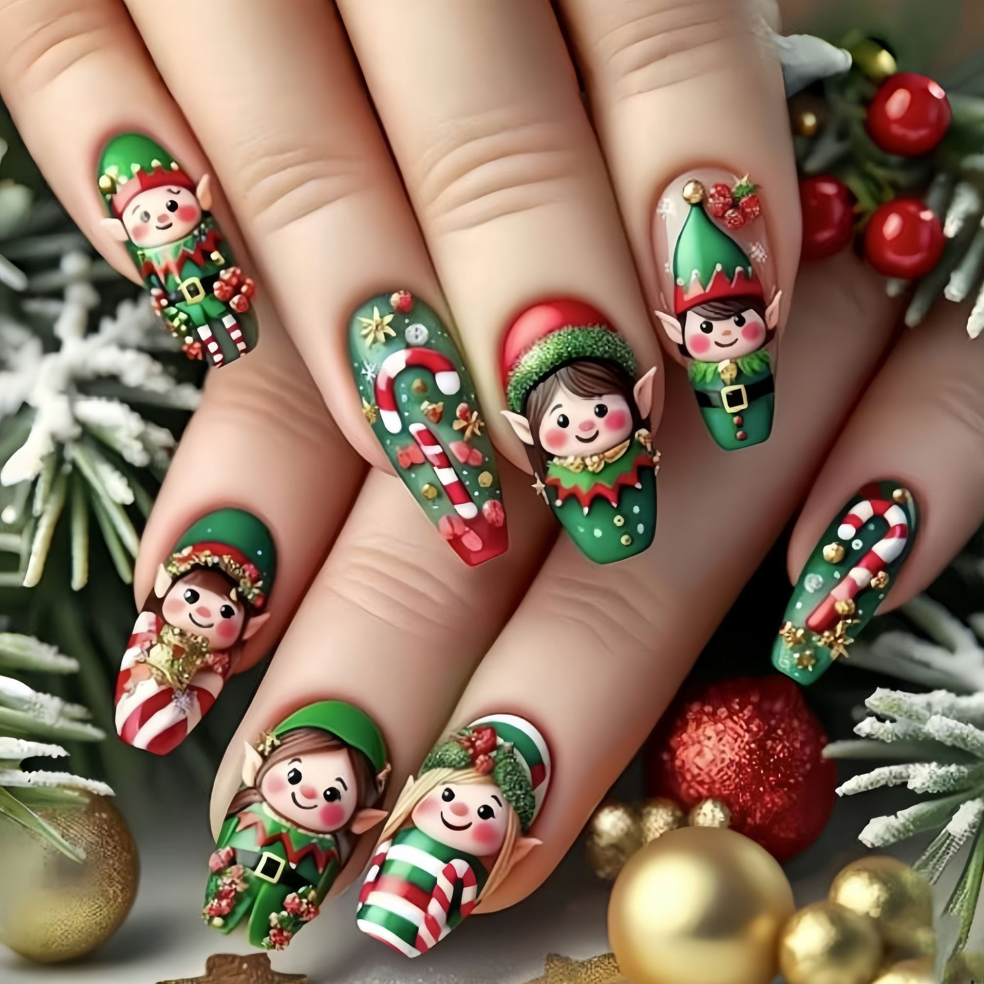 Nail Art Fake - Medium fake nails for Christmas party