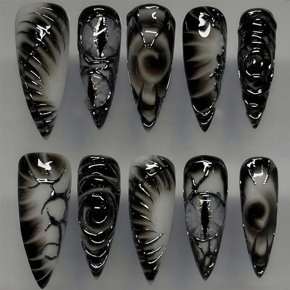 Nail Art Fake - Stiletto Gothic Press On Nails 30Pcs