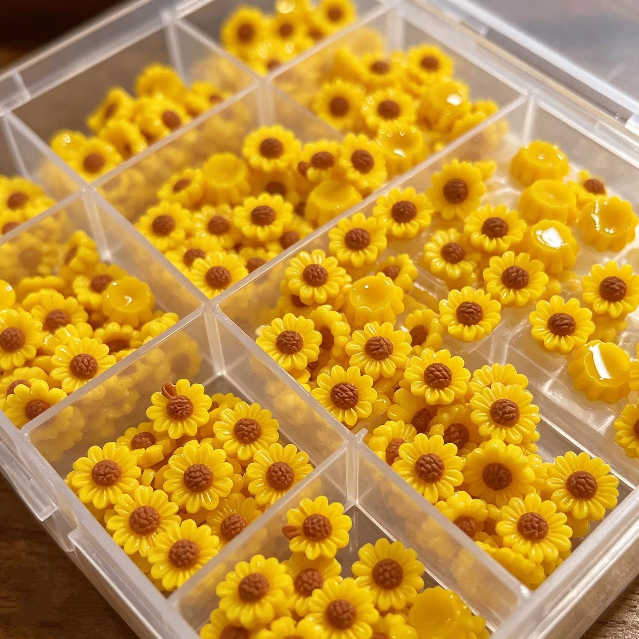 Nail Art Yellow - 50pcs 3D Resin Daisy Flower Nail