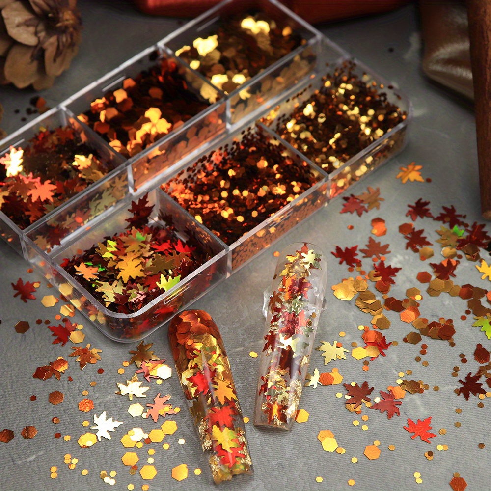 6 Grids Autumn Nail Glitter Fl - đánh giá và giá Nail Art Orange
