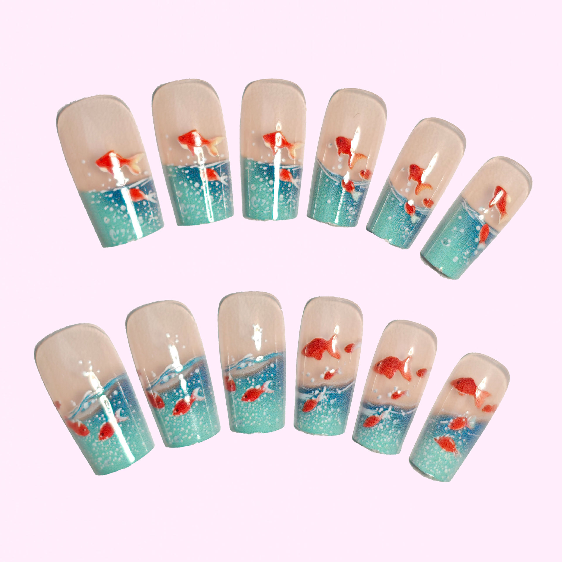 Medium long Square fake nails  - đánh giá và giá Nail Art Yellow