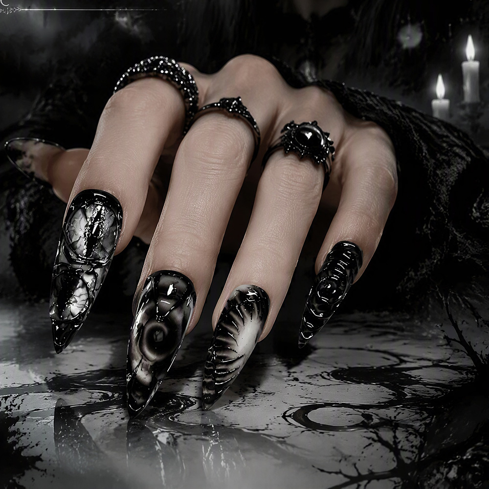Stiletto Gothic Press On Nails - đánh giá và giá Nail Art Fake